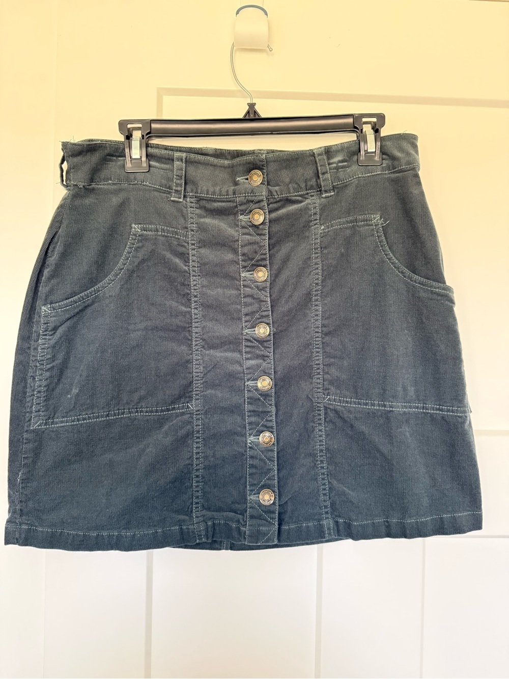 Button-Front Deep Teal Cordoury Skirt - Women